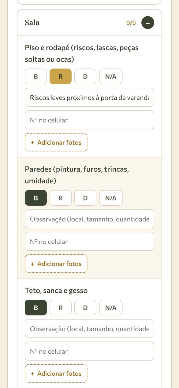 Tela real do Kit Vistoria de Imóvel